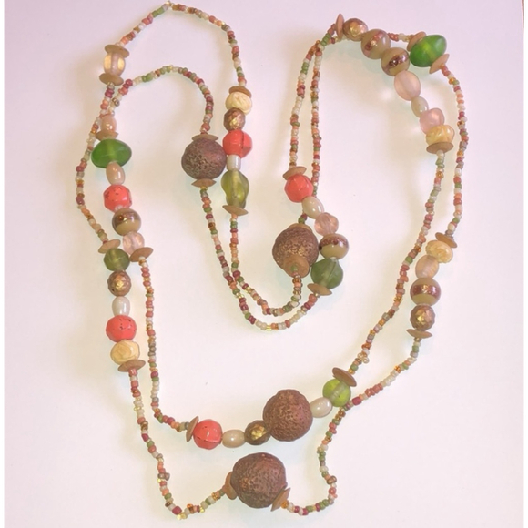 Jewelry - Vintage Plastic/Acrylic Carved Seed Bead Beaded Multi Color Necklace